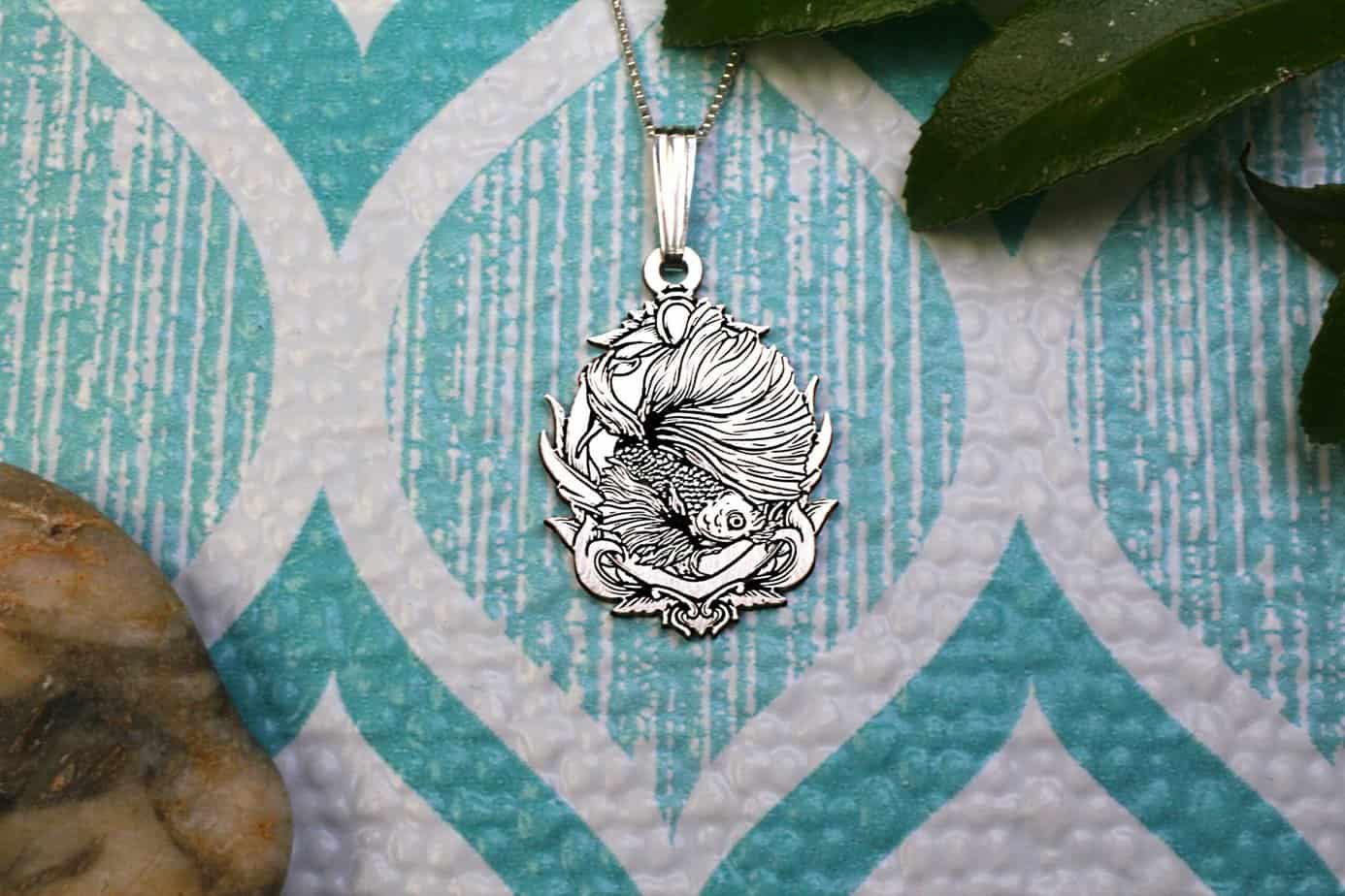 Betta Fish Necklace | Sterling Silver Animal Pendant | Engraved Koi Fish Charm | Minimalist Jewelry Gift For Men & Women