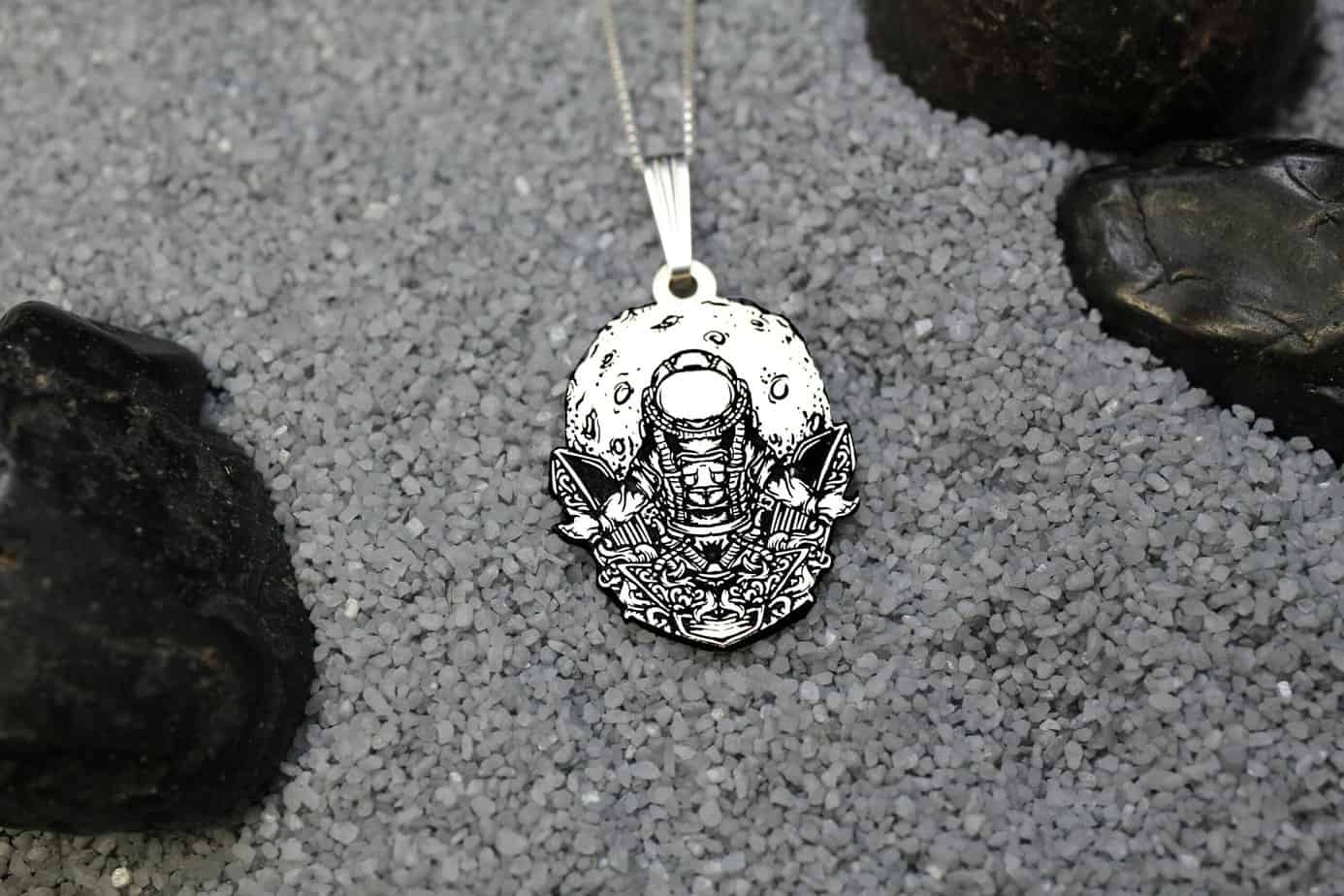 Silver Astronaut Necklace | Moon Landing Pendant | NASA Space Engraved Charm | Minimalist Handmade Jewelry Gift For Men & Women