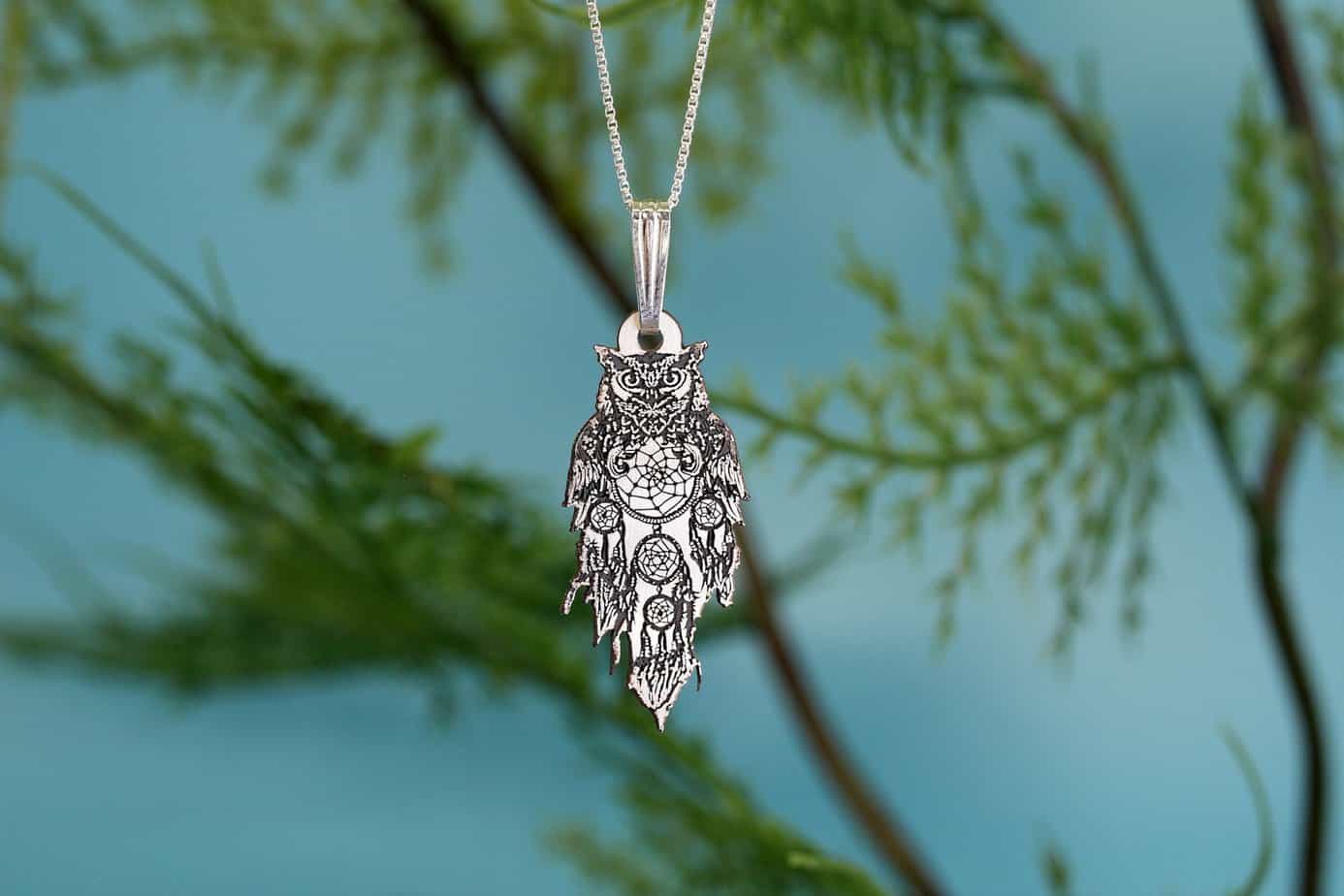 Dream Catcher Owl Necklace | 925 Sterling Silver Jewelry – Minimalist Everyday Necklaces – Teacher Gift – Graduation Charm Necklace