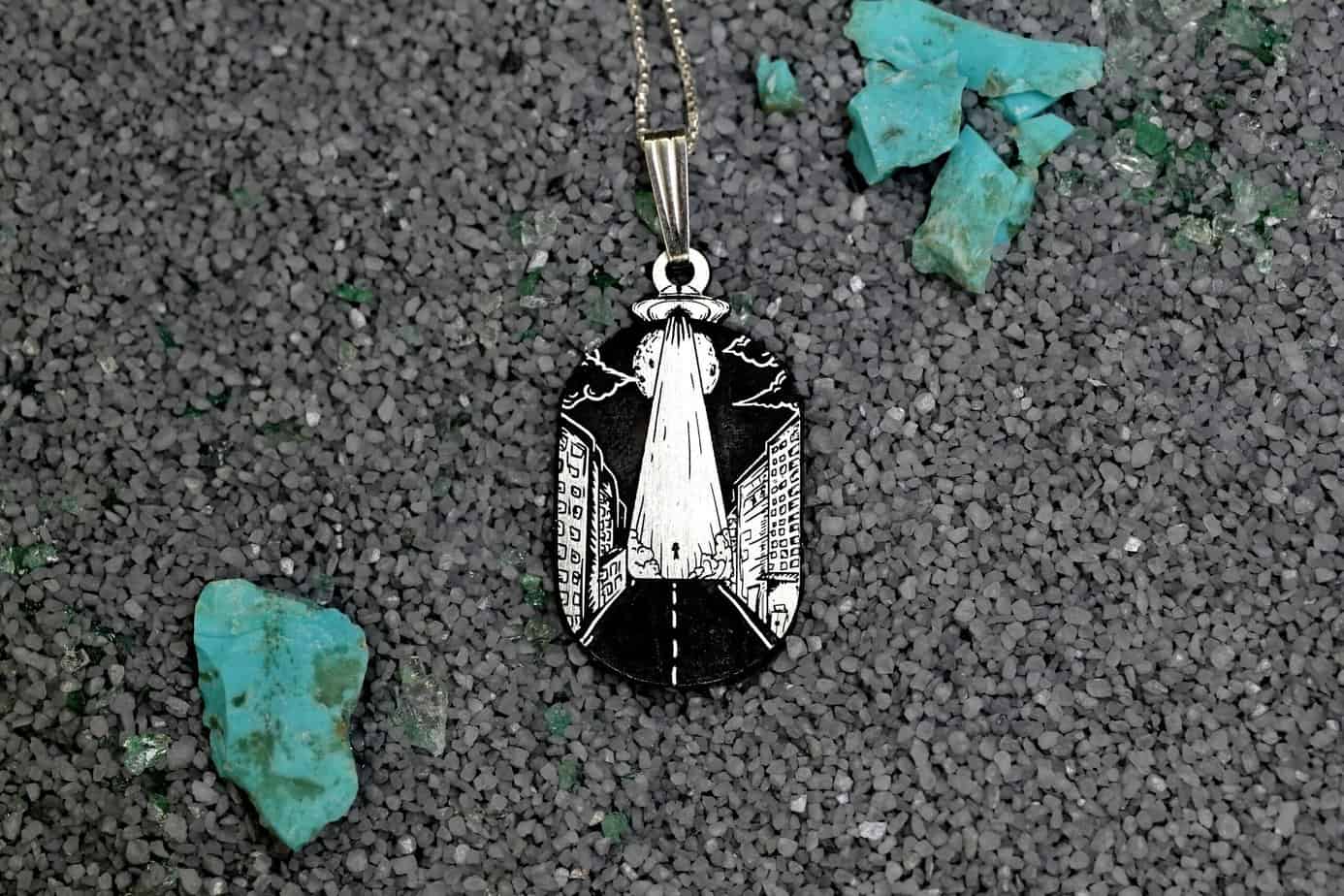 UFO Necklace | Sterling Silver Alien Pendant | UAP Engraved Charm | Space Lover Minimalist Jewelry Gift For Men & Women