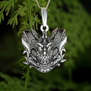 Silver Owl Necklace | Samurai Warrior Pendant | Engraved Animal Charm | Minimalist Handmade Jewelry Gift For Men & Women