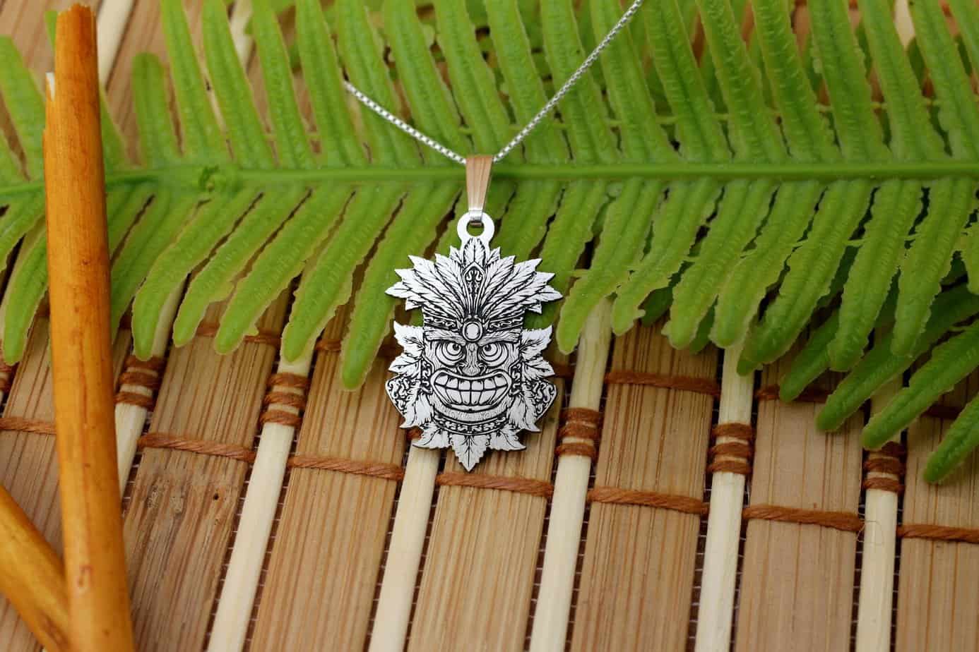 Tropical Tiki Necklace | Totem Pole Mask Pendant | Silver Maori Necklace | Men’s Jewelry | Gift For Him | Fathers Day Gift