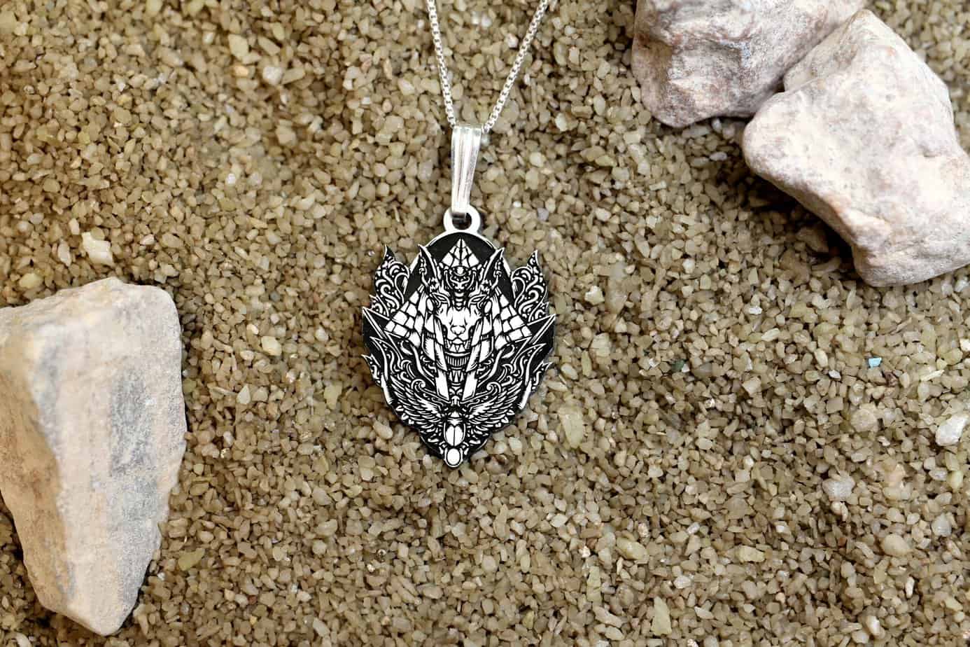 Silver Anubis Necklace, Ancient Egyptian God Jewelry, Customizable Necklace, Engraved Necklace for Men, Mythology Lover Gift