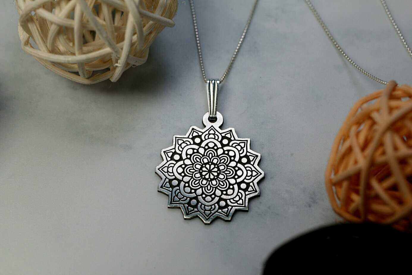 Cute Mandala Pendant, Sterling Silver Mandala Necklace, Inspirational Jewelry, Boho Jewelry, Minimalist Mandala, Spiritual Necklace