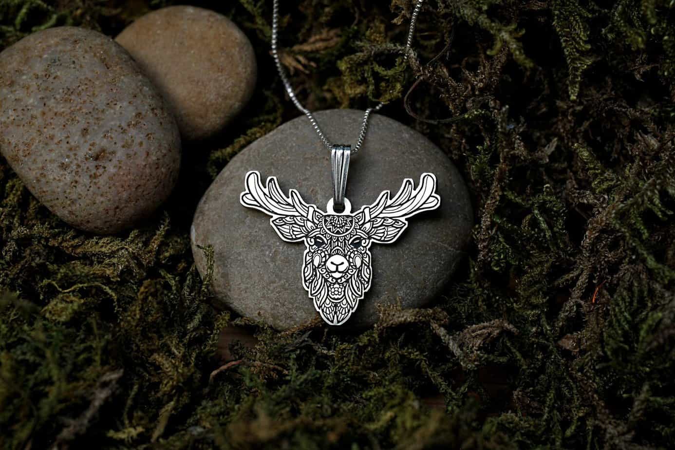 Silver Deer Necklace | nature jewelry, deer antlers, woodland animals, animal necklace, zentangle necklace, gifts for her, reindeer