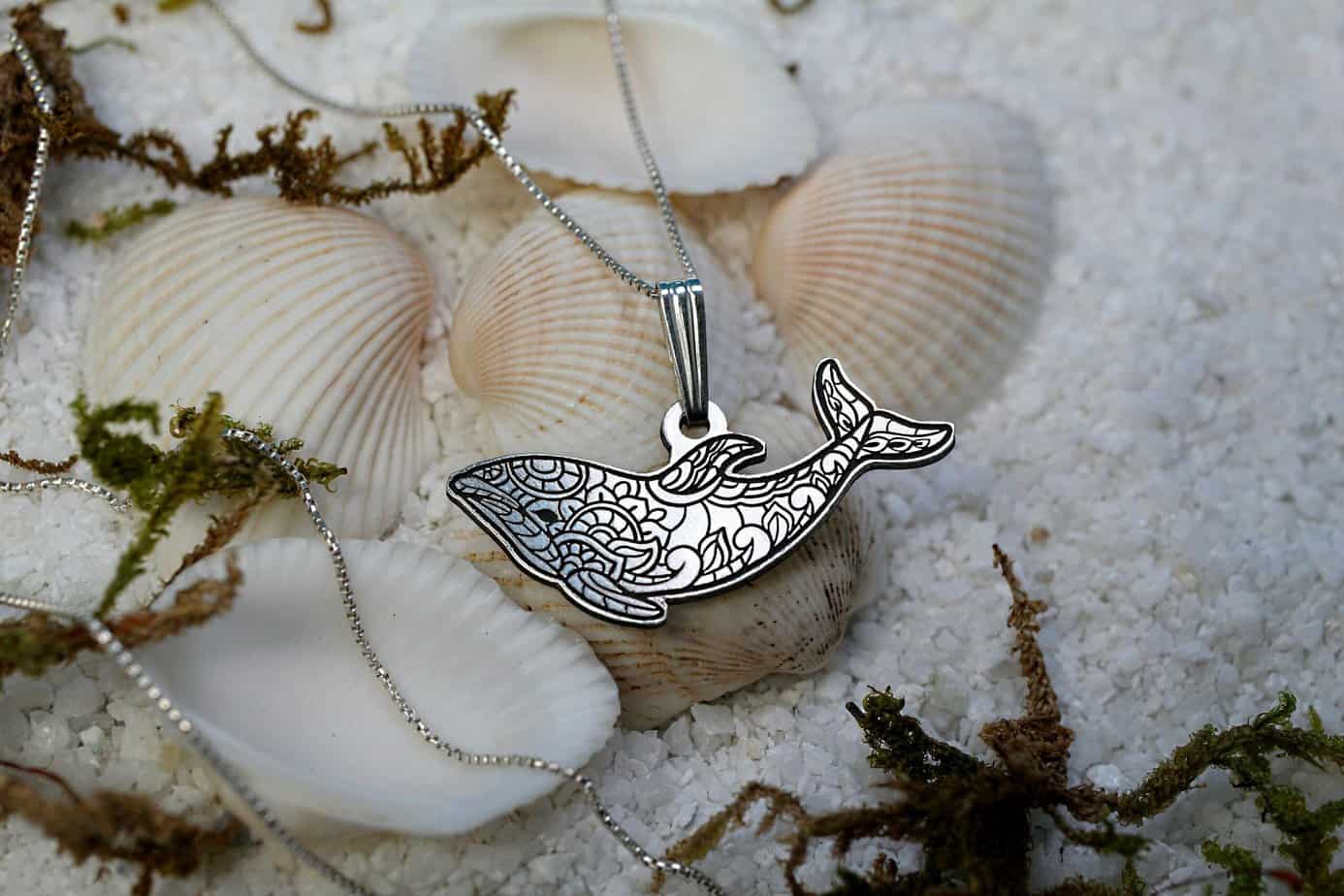 Silver Dolphin Necklace, Minimalist Animal Lover Gift, Ocean Beach Jewelry, Dainty Zentangle Pendant, Gift For Her, Mothers Day Gift