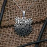 Grizzly Bear Necklace, Unique Jewelry, Silver Animal Mama Bear, Forest Wildlife Jewelry, Unisex Zentangle Grizzly Bear Mens Necklace