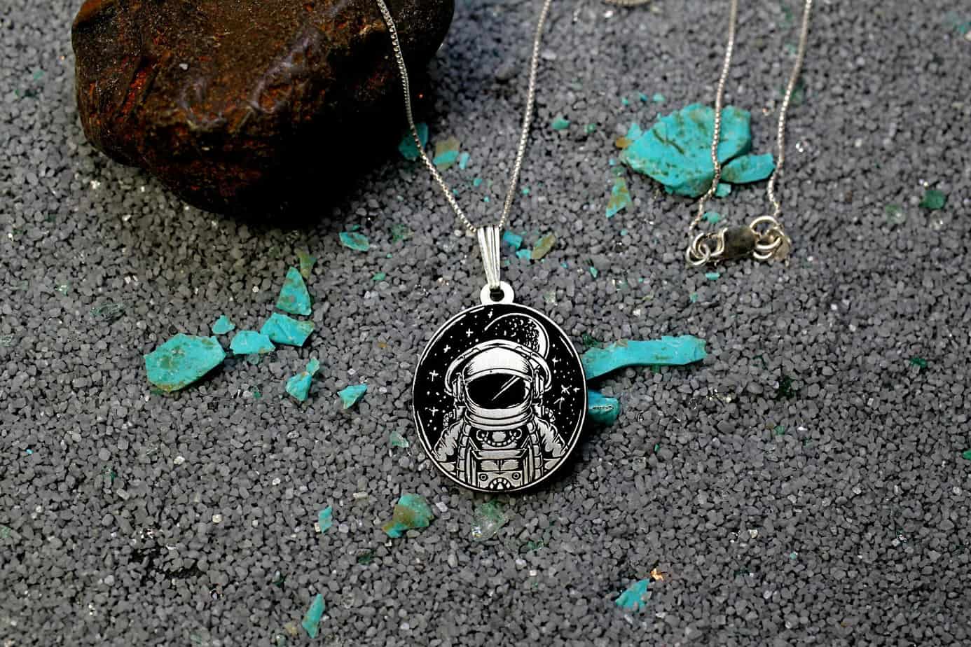 NASA Astronaut Necklace, Silver Explorer Pendant, Moon Landing Charm, Mens Necklace, Children’s Necklace, Fathers Day Gift