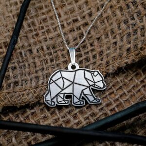 Silver Bear Necklace / Geometric Minimalist Necklace / Constellation Polar Bear Necklace / Origami Animal Pendant / Grizzly Bear Charm