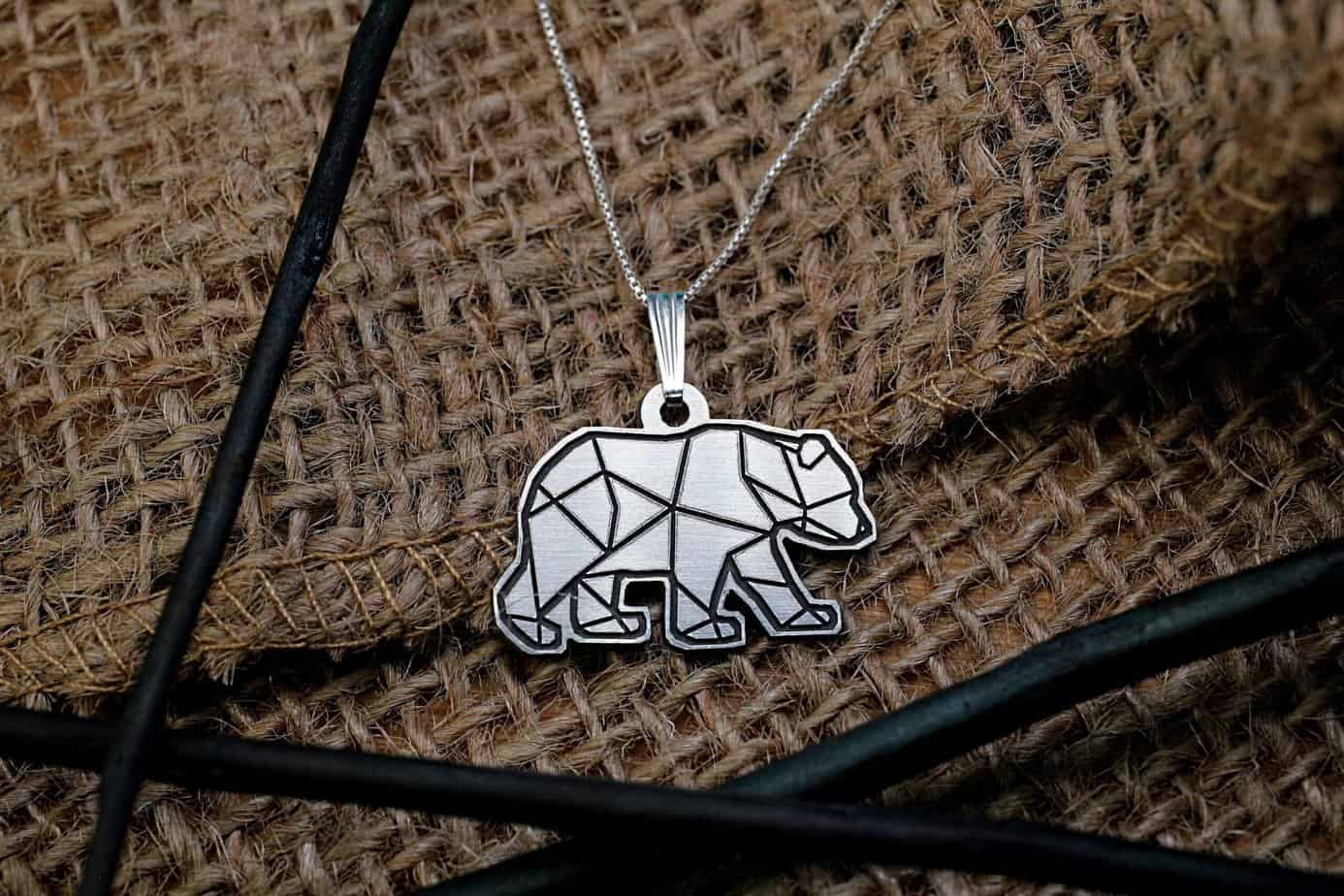 Silver Bear Necklace / Geometric Minimalist Necklace / Constellation Polar Bear Necklace / Origami Animal Pendant / Grizzly Bear Charm