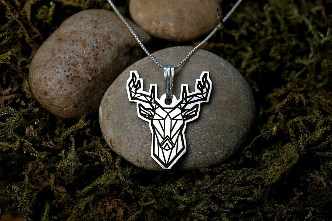Geometric Deer Necklace, Sterling Silver Mens Jewelry, Origami Animal Necklace, Good Luck Charm, Memorial Gift, Mens Necklace