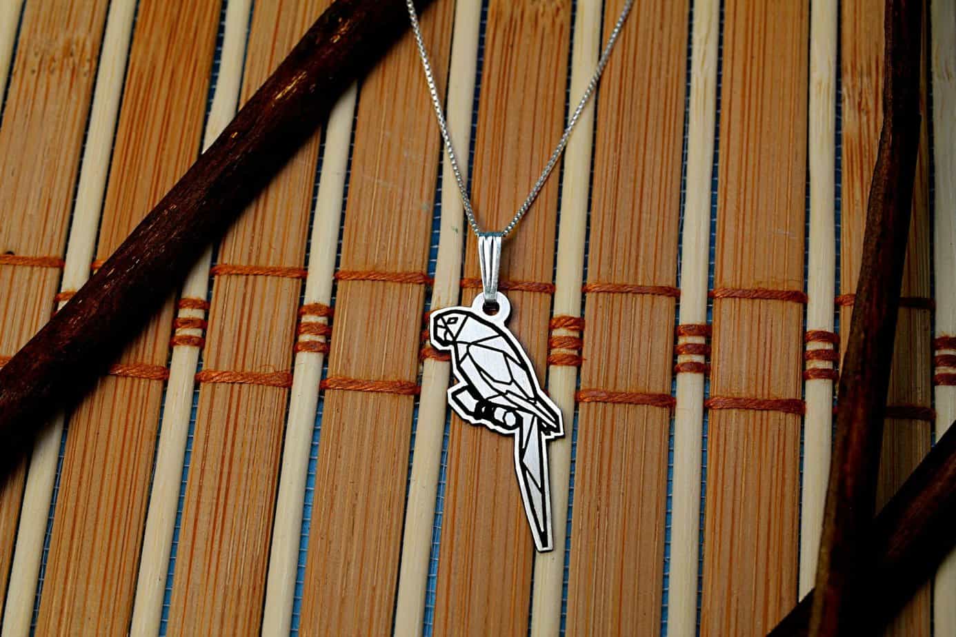 Origami Parrot Necklace, Silver Bird Jewelry, Gift for Her, Geometric Bird Pendant, Parrot Jewelry, Bird Watcher Gift, Birthday Gift