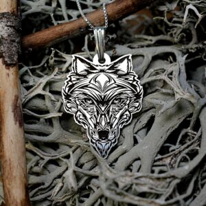 Fenrir Norse Necklace, Norse Wolf Necklace, Viking Wolf head Necklace, Nordic Wolf Pendant, fathers day gift from son, 30th birthday gift