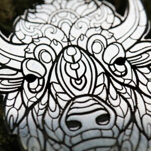 Silver Buffalo Necklace, Animal Bison Charm Pendant, Nature Lover Jewelry, Detailed Engraving Charm, Zentangle Necklace