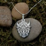 Silver Buffalo Necklace, Animal Bison Charm Pendant, Nature Lover Jewelry, Detailed Engraving Charm, Zentangle Necklace