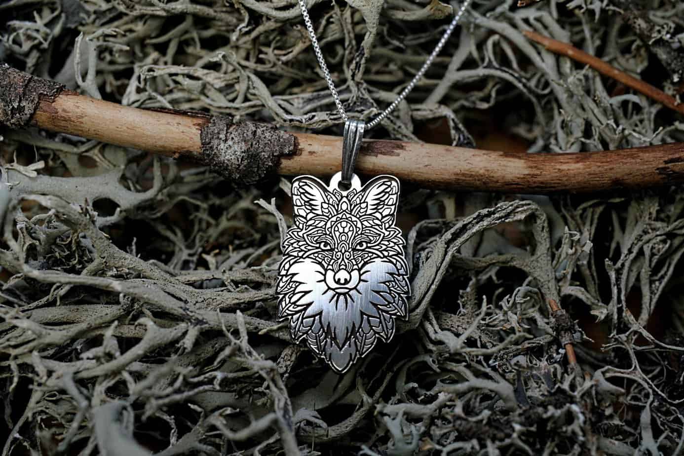 Silver Fox Necklace, Simple Minimalistic Zentangle Fox, Forest Animal Jewelry, Nature Lover Pendant, Contemporary Necklace