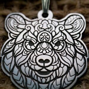 Grizzly Bear Necklace, Unique Jewelry, Silver Animal Mama Bear, Forest Wildlife Jewelry, Unisex Zentangle Grizzly Bear Mens Necklace