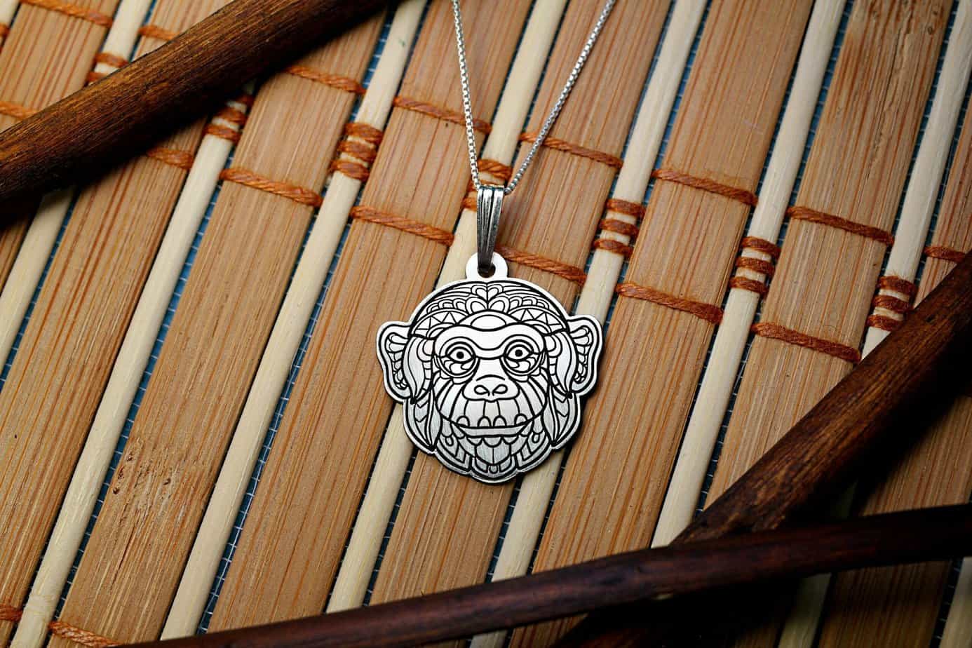 Sterling Silver African Gorilla Necklace, Handmade Angry Gorilla Men Pendant, Solid Silver African Jewelry, Gorilla Mens Necklace With Chain